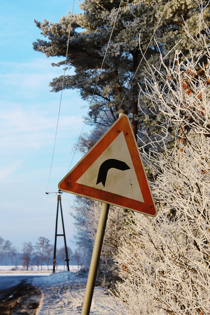 ulica znak, kolejność ruchu, chłodny, zimowe, krajobraz, śnieg, snowy