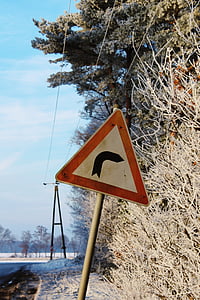 jalan tanda, lalu lintas perintah, musim dingin, musim dingin, pemandangan, salju, bersalju