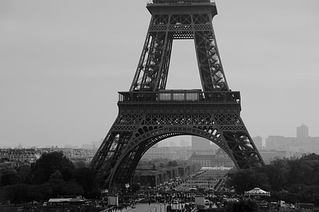 eiffel tower, paris, france, black and white, tower, landmark, steel