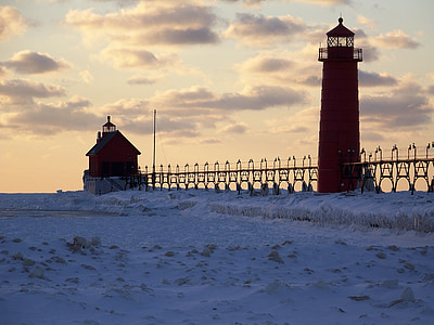 Lighthouse, vinter, Ice, Beacon, ljus, kusten, kusten