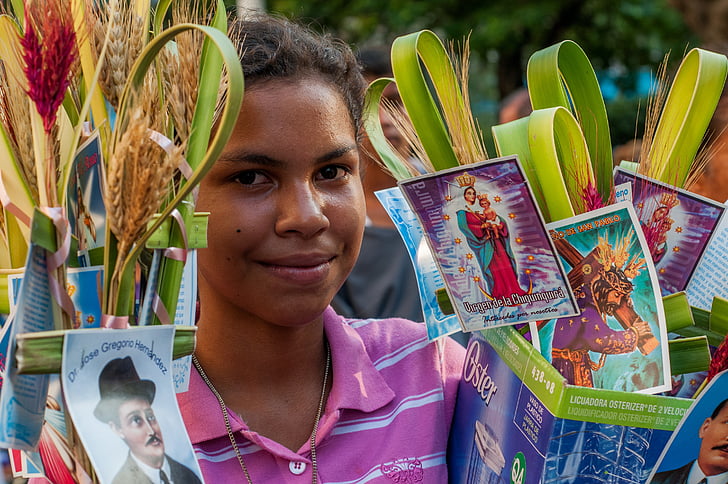 girl, vendor, palm sunday, young, smiling, retail, street