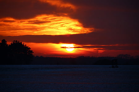 Sunset, talvel, lumi, talvistel, Afterglow, loodus, Dusk