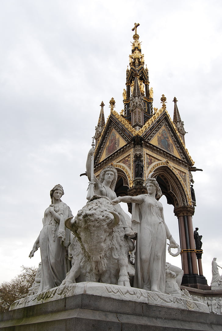 Albert memorial, Kensington gardens, Amerika, London, staty, stenarbeten, sten