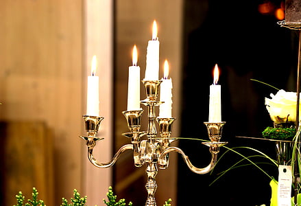 svícny, svíčky, světlo, Romantický, dekorace, Svícen, světlo svíček