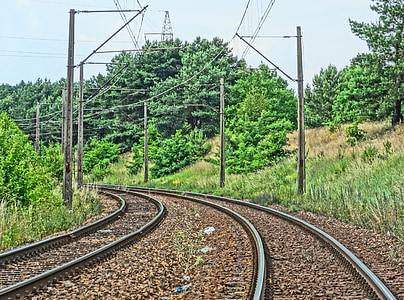 estrada de ferro, faixas, linha, trilhos, transporte, Polônia, estrada de ferro