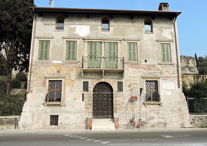 Verona, épület, Múzeum, római-kori Színház, ablak, ajtó, ház