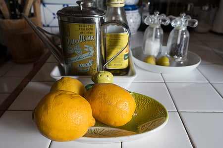 лимон, Оливкова олія, глечик, сіль, перець, кухня, Плитка