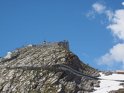 Estação meteorológica, Säntis, área de Cimeira, pico de montanha, estrada, cúpula da rocha, cume de montanha