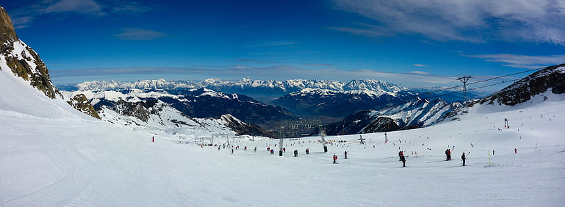全景, 滑雪, kitzsteinhorn, 雪, 冰川, 冬天, 高山