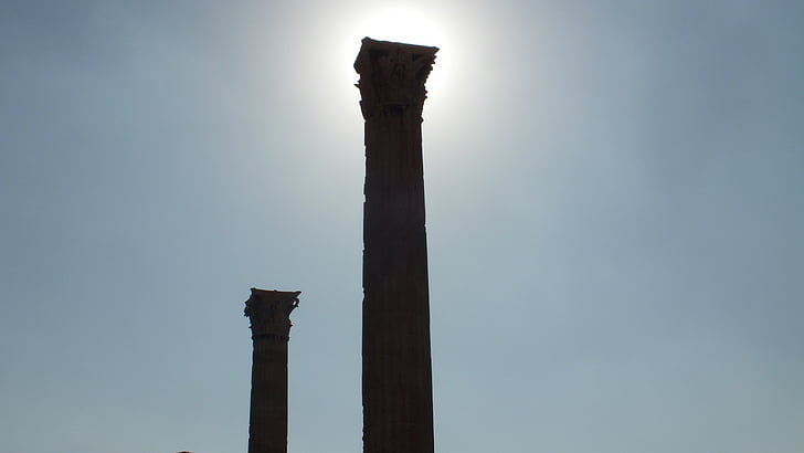 apgaismojums, tikai, kolonādes, Grieķu, Grieķija, telpa, gaismas staru