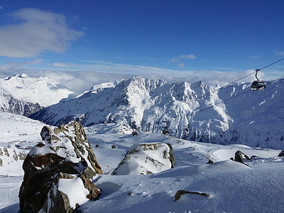 montañas, Alpine, Tirol, nieve, paisaje, Austria, paisaje de montaña