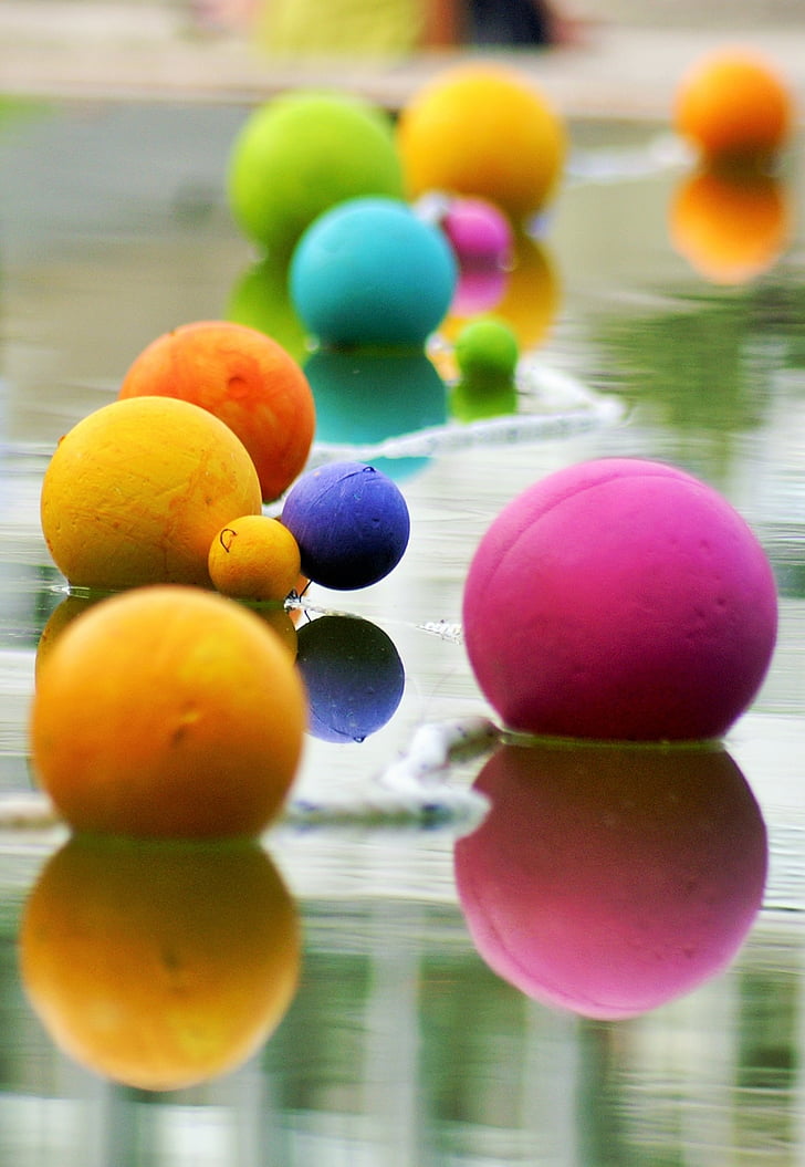 buoys, float, pond, paris, bercy, colors, bowls