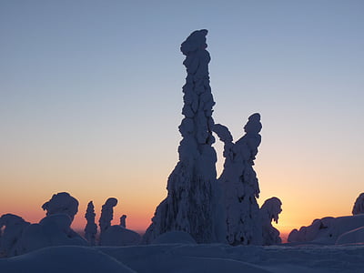 finland, snow, lapland, snow landscape, setting sun, nature, winter