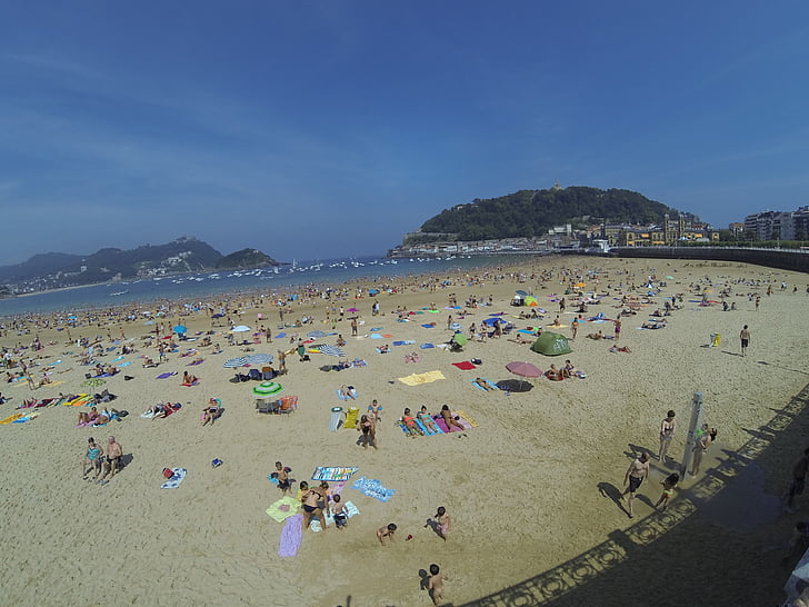 Espanha, Gibraltar, multidão, oceano, mar, praia, Seascape