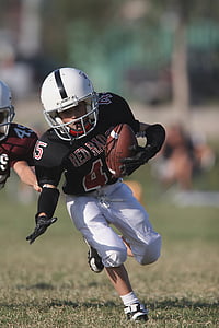 football, action, running back, youth league, boy, sport, game