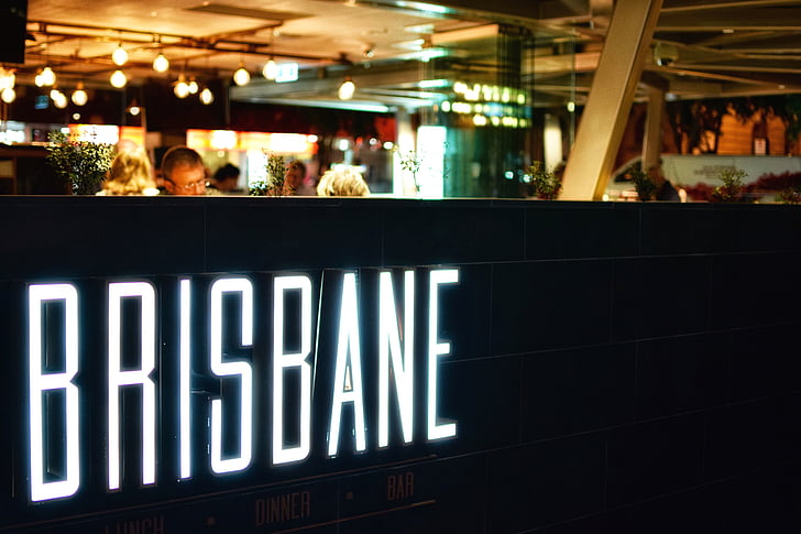Brisbane, obchod, Restaurace, obchod, lidé, tmavý, noční