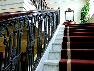 lépcsők, lépcső, Vintage, szőnyeg, Runner, vas korlát, Fémmegmunkálás