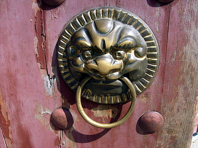 puerta, aldaba, latón, metal, carpintería metálica, Chino