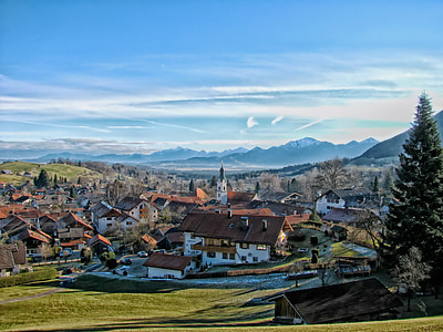 bad kohlgrub, germany, village, town, building, mountains, sky