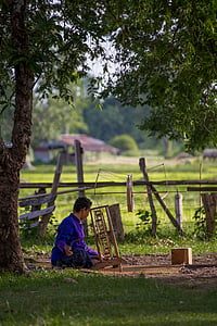 ткачество, женщина, Северо Восточный, Таиланд, сельской местности, Оператор