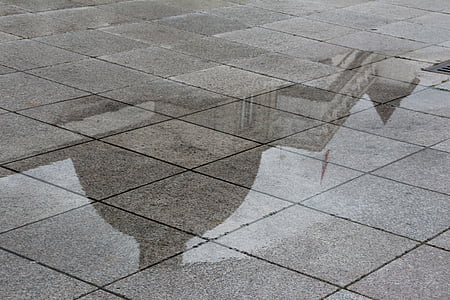 espelhamento, poça, espelho de chuva, Lituânia, Vilnius