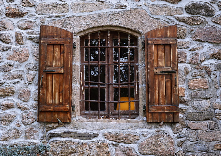 ventana, edificio, panel de, arquitectura, fachada, piedras, edificio rústico