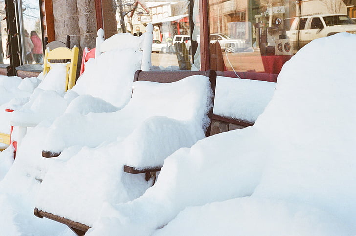 stoler, seter, snø, Vinter, kald - temperatur, utendørs, Frost