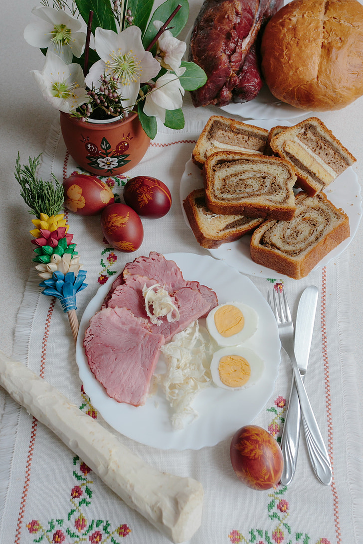 Wielkanoc, wakacje, śniadanie, jedzenie, chleb, jedzenie, wypieki