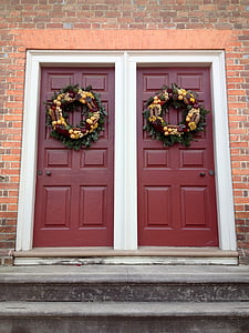 doors, wreath, christmas, holiday, decoration, season, red