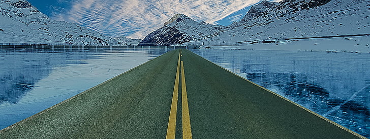 Road, Ice, Banner, otsikko, maisema, Luonto, Mountain