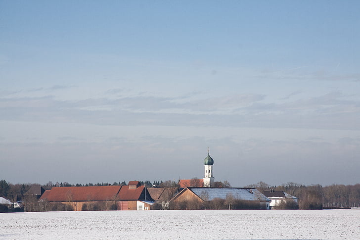 Gut, dvorec, St Petra v möschenfeld, pozimi, sneg, polje, zimski