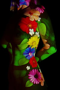vrouw, handelen, silhouet, patroon, abstract, beeldhouwkunst, bloemen
