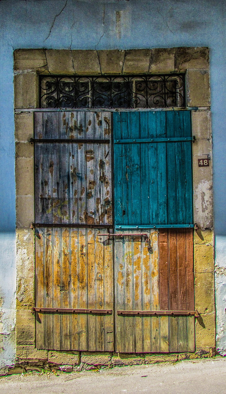 edificio, sucia, puerta, rústico, oxidado, pared, madera