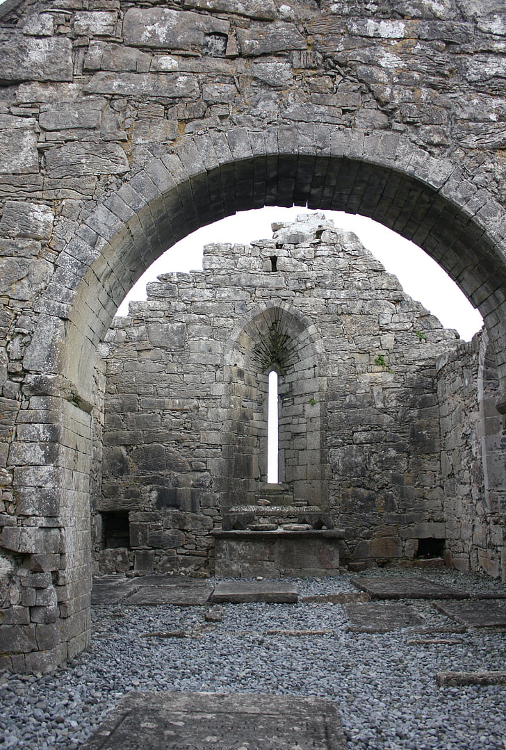 Abdij, Ierland, monument, oude, steen, geruïneerd, verzakking