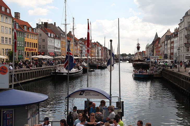 Danemark, Copenhague, Newport, rivière, tube, bord de l’eau, navire