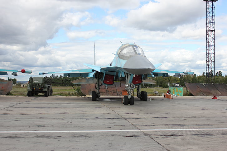 campo de pouso, avião, aviões, caça-bombardeiro, Su-34, veículo aéreo, avião