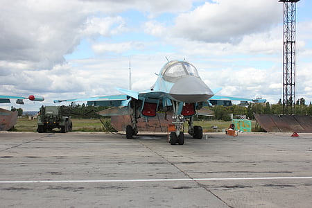 aérodrome de, avion, avion, chasseur-bombardier, Su-34, véhicule aérien, avion
