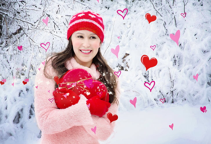 valentine's day, valentine, heart, pretty girl, love, red, holiday