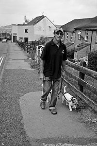 man, walking, dogs, male, person, walk, black And White