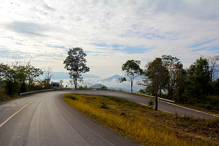 mountain, road, nature, sky, highway, trip