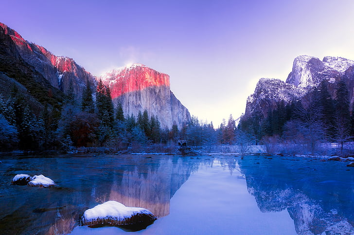 Yosemite, Parcul Naţional, California, Munţii, zăpadă, iarna, pădure