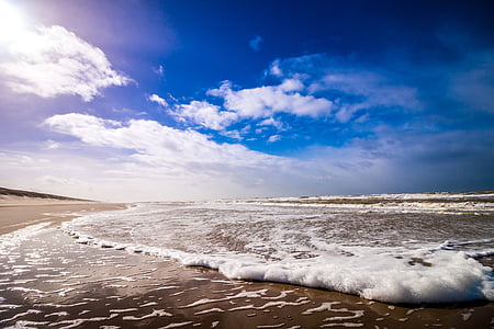 óceán, hullámok, tengerpart, törölje a jelet, kék, Sky, természet