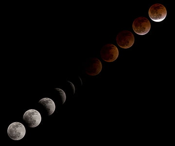 blood moon, lunar eclipse, sequence, phases, sky, astronomy, telescope