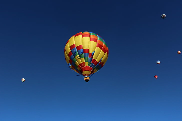 ballon, gang, blå, flyvende, luftballon, eventyr, luft