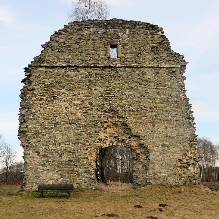 ruin, Heiling kyrka, Wirsberg, Pilgrimsfärdkyrka, övreFranconia, Bayern, monumentet