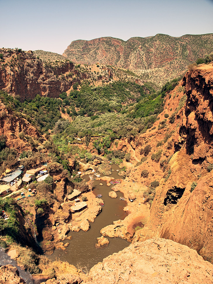 ouzoud, waterfalls, falls, morocco, landscape, river, arid