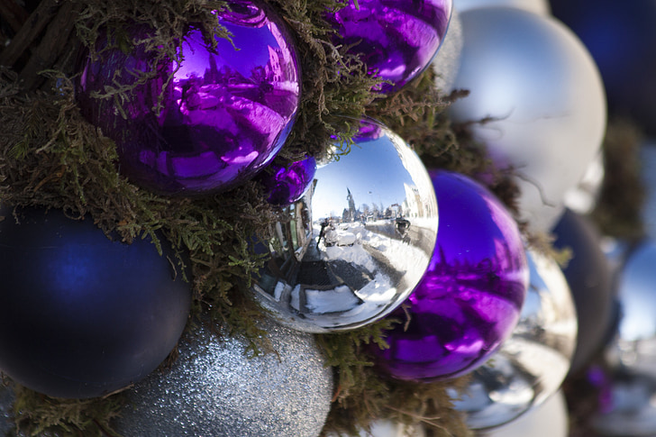 christbaumkugeln, クリスマスの飾り, weihnachtsbaumschmuck, シルバー, バイオレット, 輝き, クリスマス