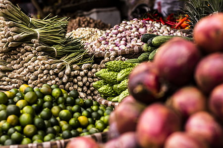 питание, свежий, рынок, лук, зеленый лук, овощи