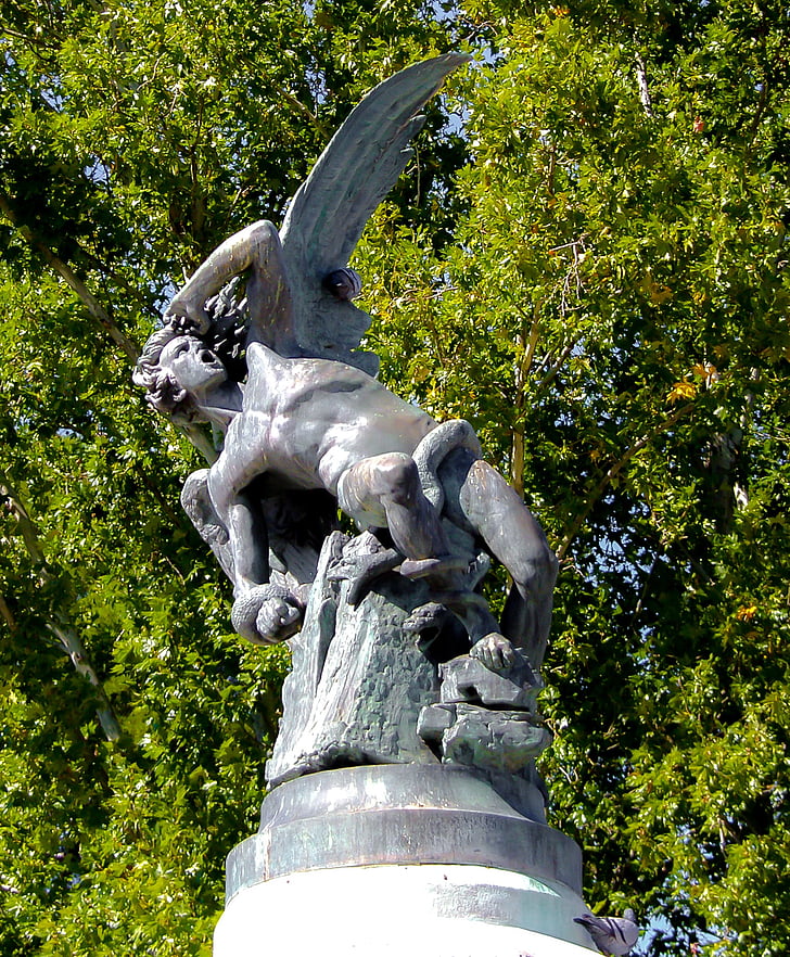 sculpture, fallen angel, lucifer, 666, park, paloma, demon