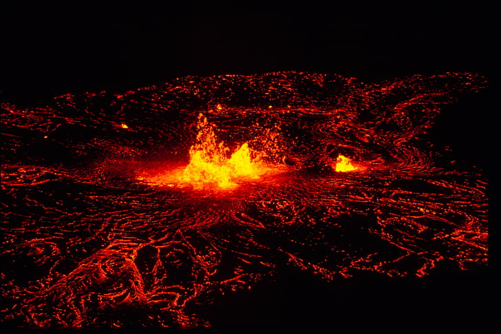 molten, volcano, lava, night, glowing, heat, geology